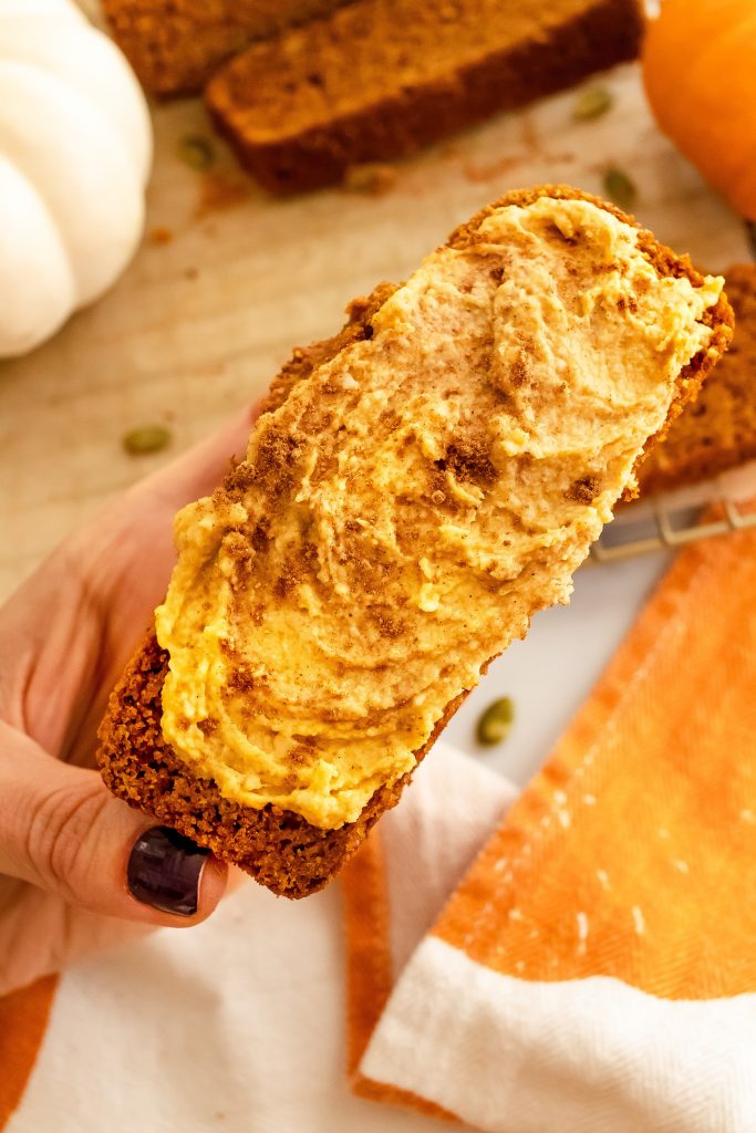 almond flour pumpkin bread with vegan pumpkin cream cheese