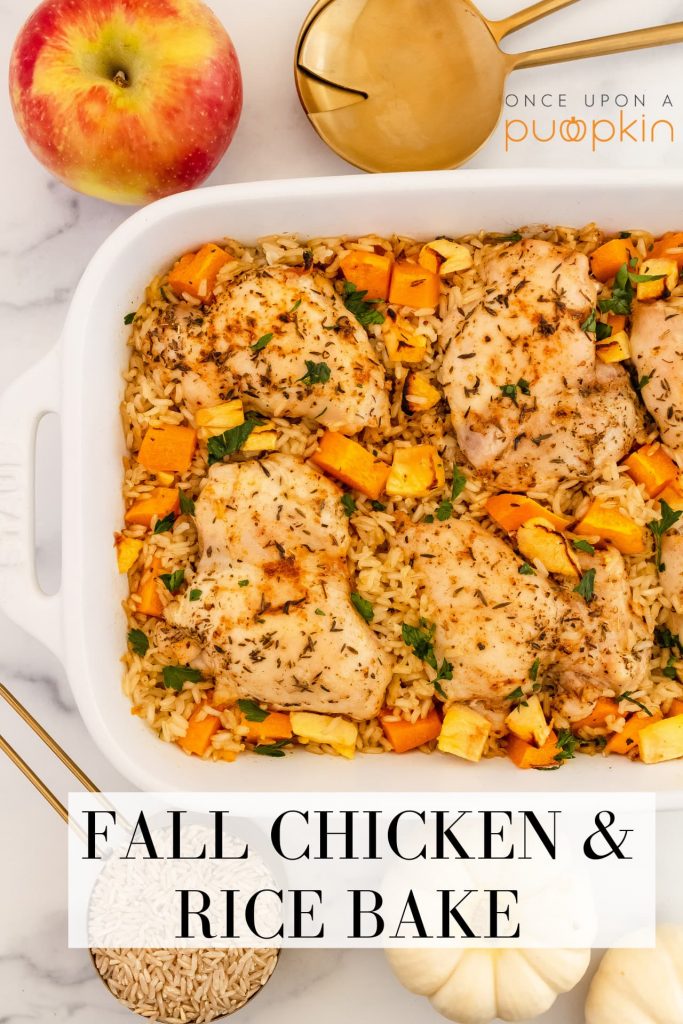 baked chicken and rice with butternut squash, and apple