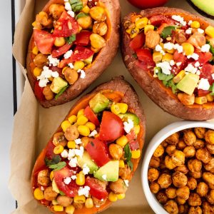 bbq-sweet-potatoes-with-chickpeas-corn-avocado-and-campari-tomatoes