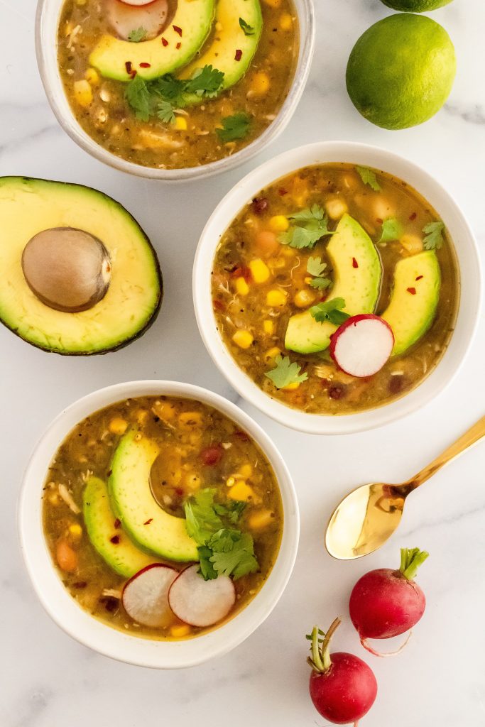 best healthy roasted tomatillo soup with chicken, beans and lime
