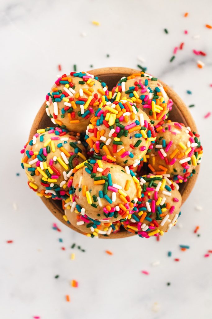 cake batter protein balls with sprinkles