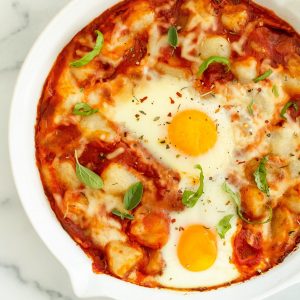 cauliflower gnocchi pizza egg bake