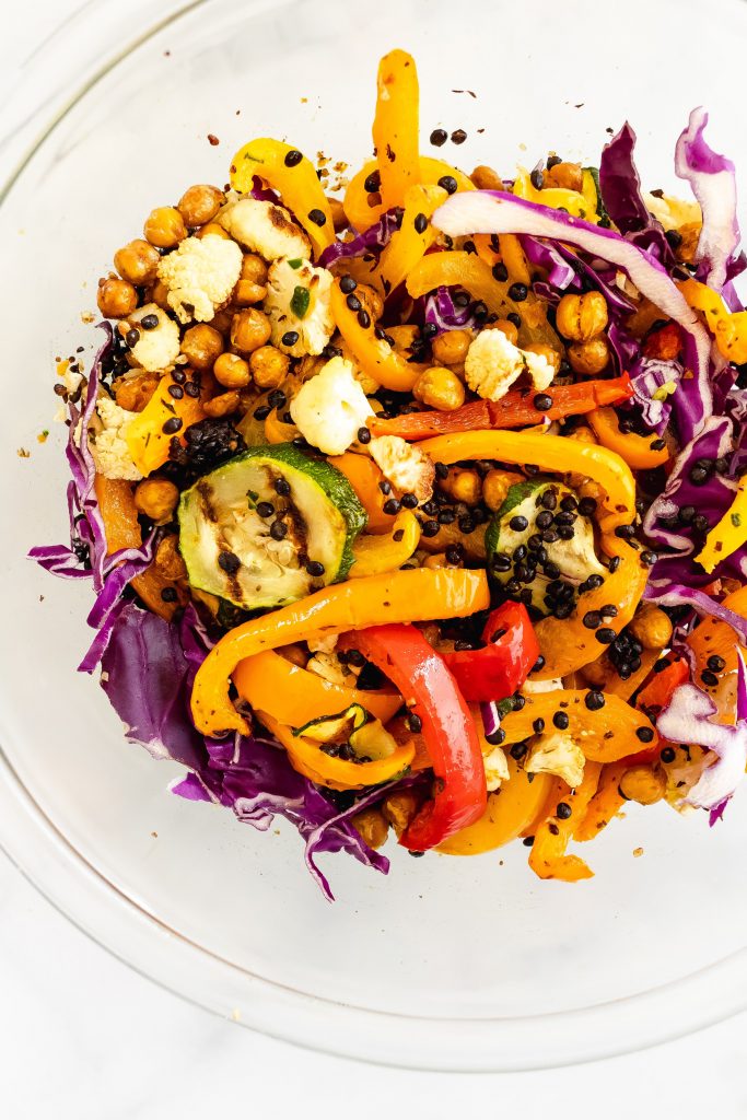 chickpeas, lentils and grilled veggies