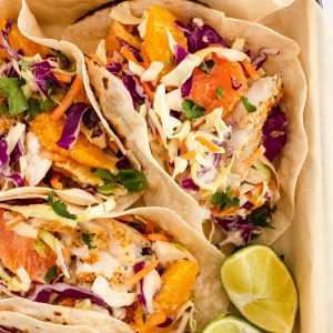 citrus cod fish tacos with tahini coleslaw