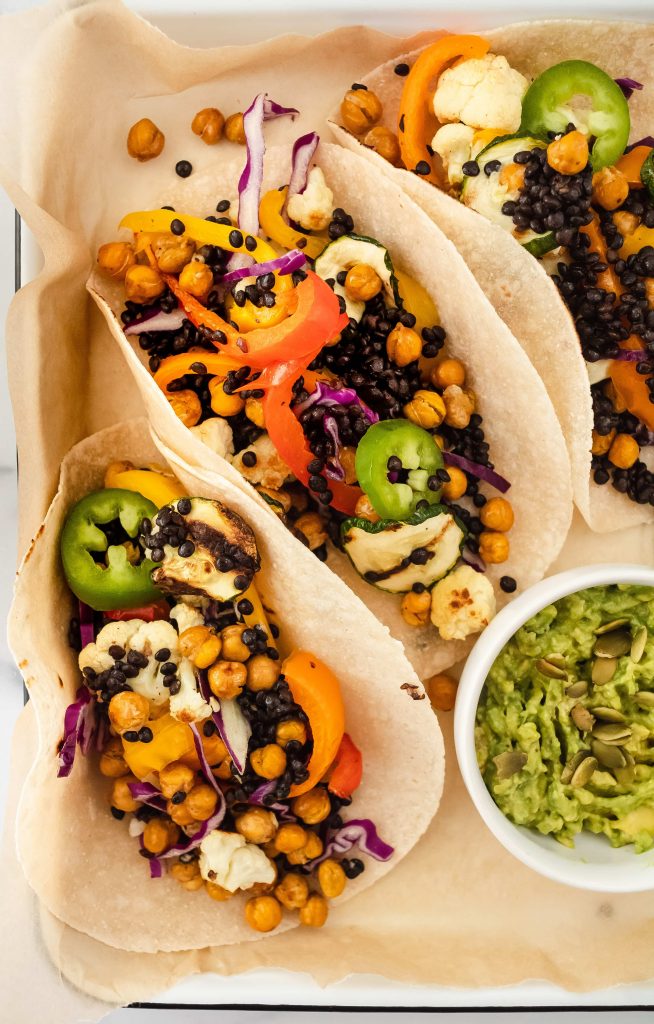 crunchy chickpea & black lentil grilled tacos