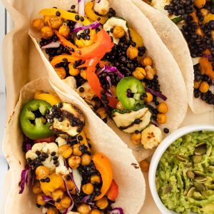 crunchy chickpea & black lentil grilled tacos