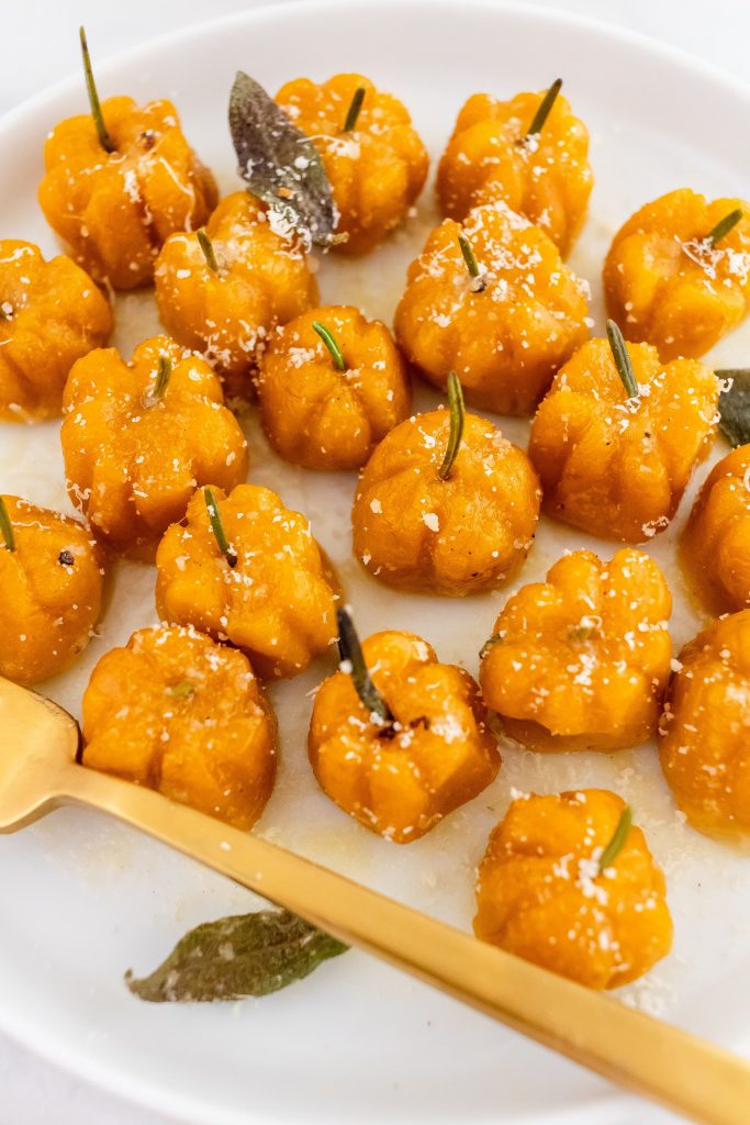 delicious pumpkin shaped gnocchi with brown butter sage sauce