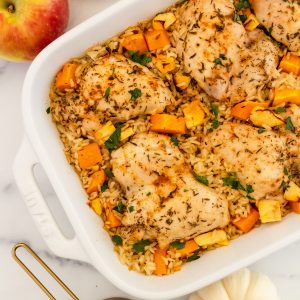 fall-chicken-and-rice-bake-with-chicken-thighs-brown-rice-butternut-squash-apples-and-mushrooms