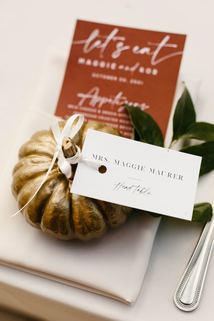Fall Wedding Recap Pumpkin Name Cards