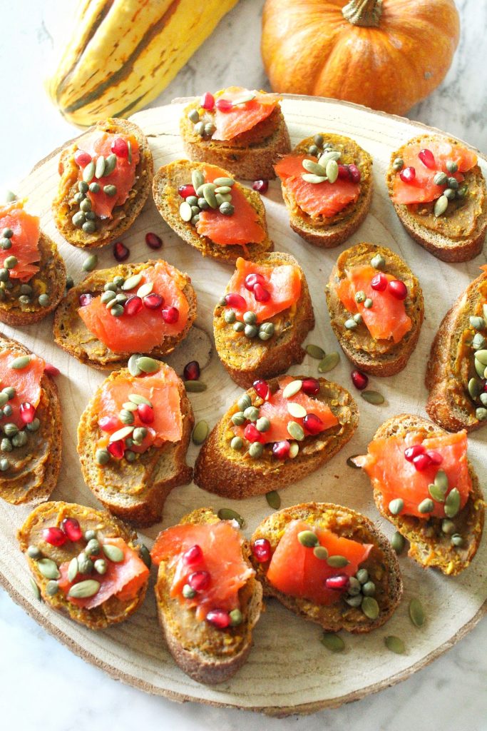 smoked salmon crostini with delicata squash butter