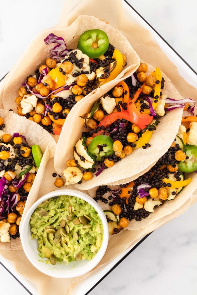 gluten and dairy free lentil tacos with veggies