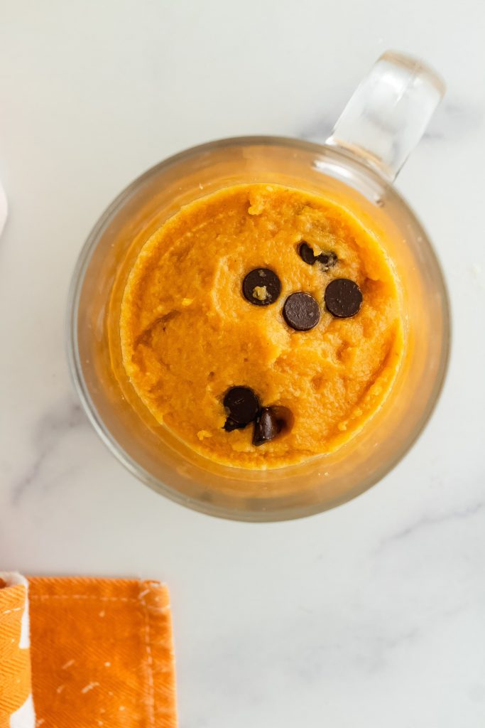 gluten and dairy free pumpkin mug cake with chocolate chips