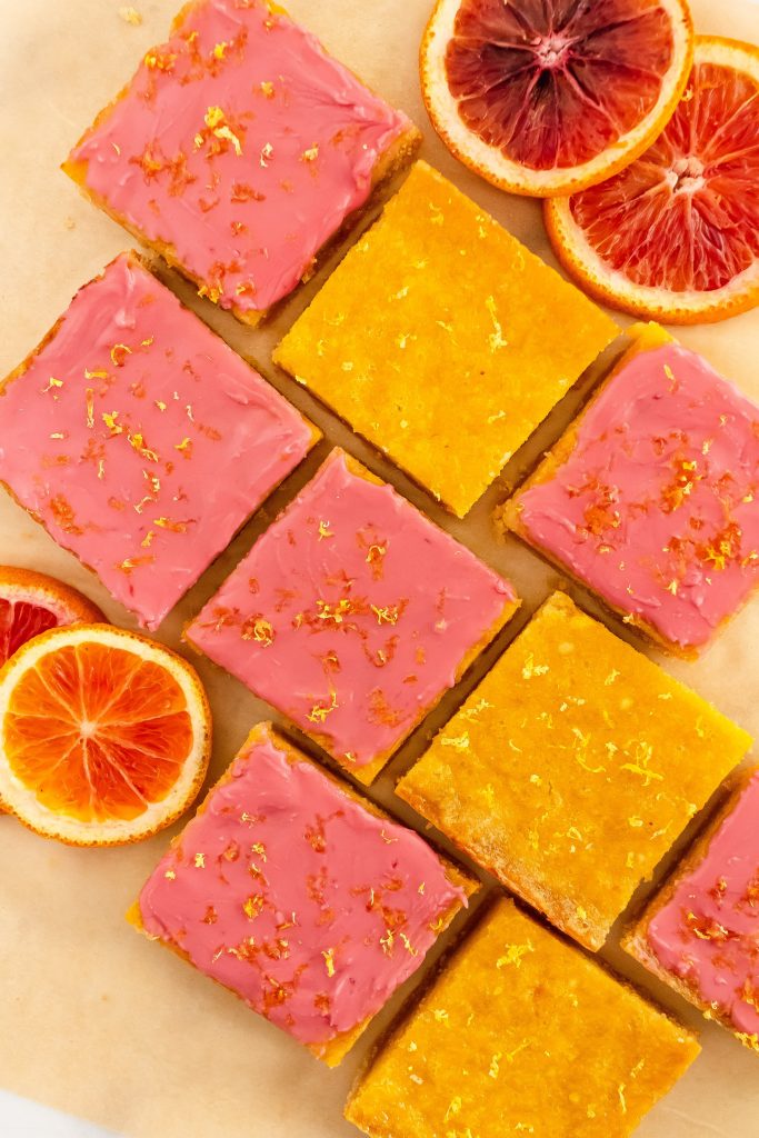 gluten free lemon bars with blood orange glaze