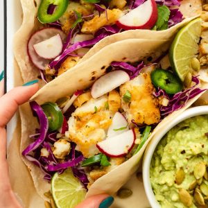 healthy fish tacos made with frozen cod