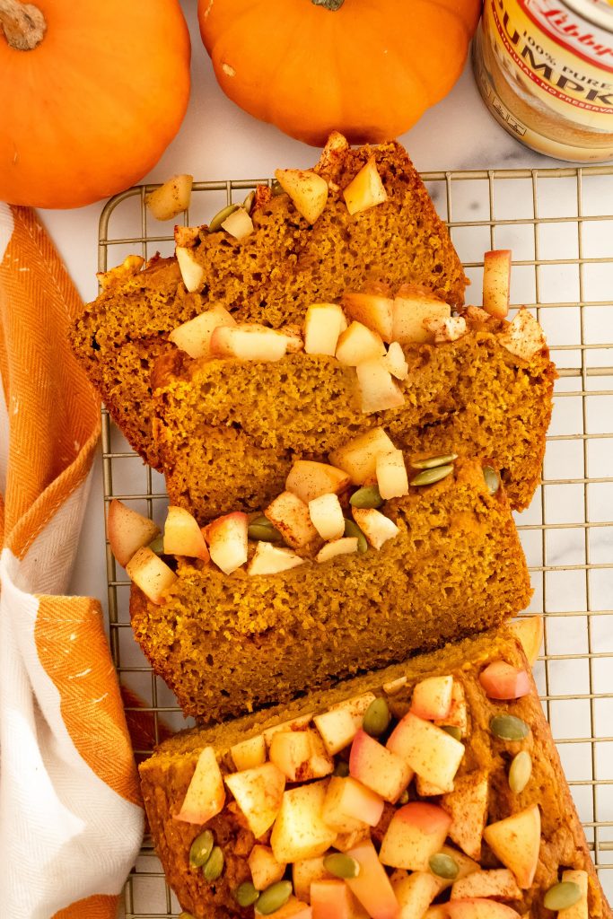 healthy pumpkin bread with cinnamon apples and pumpkin seeds