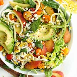 healthy summer zoodle peach salad