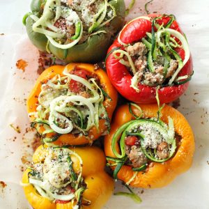 Healthy zucchini noodle stuffed peppers