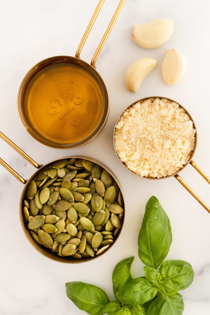 ingredients for pumpkin seed pesto 