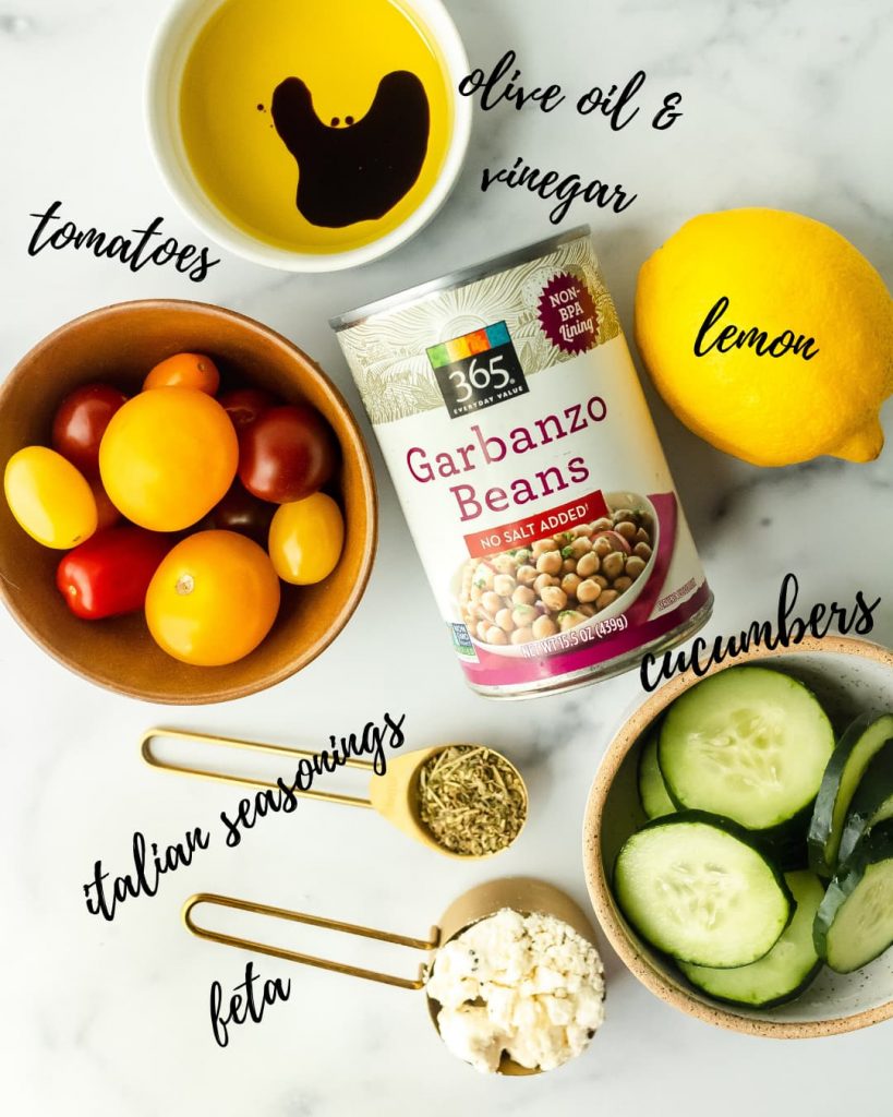 Mediterranean chickpea salad ingredients