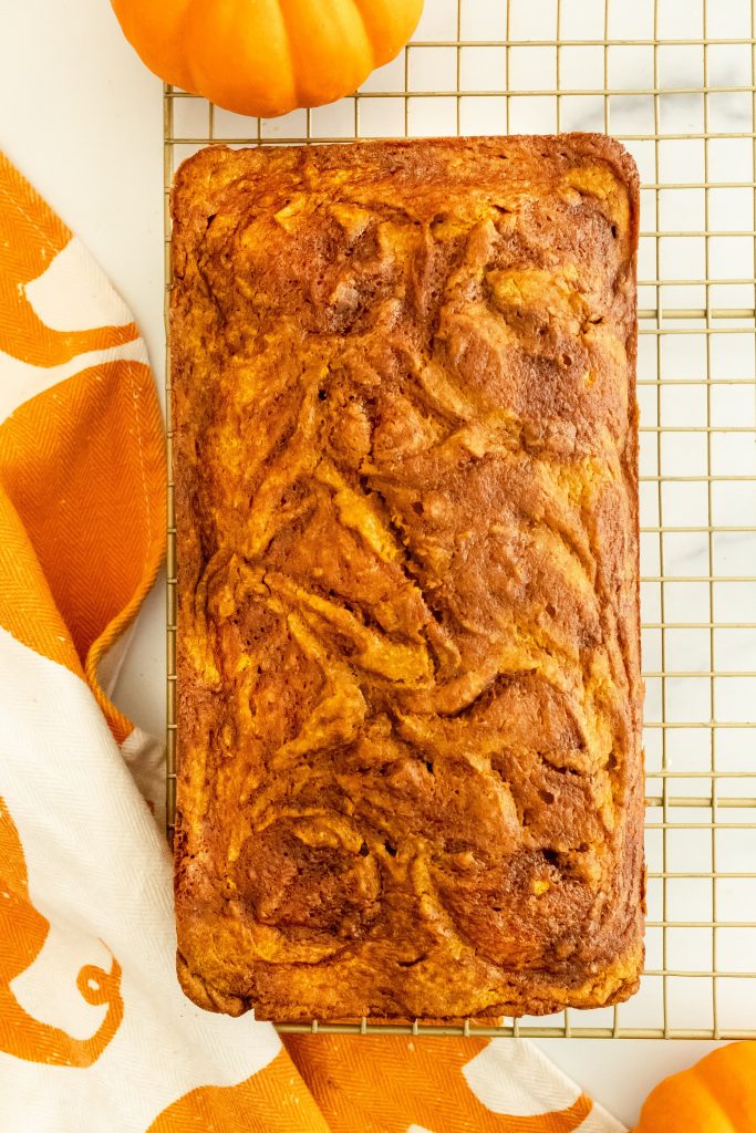 moist and fluffy pumpkin bread with a cinnamon swirl