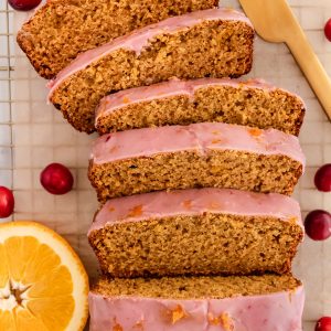 orange spice pumpkin bread with cranberry glaze