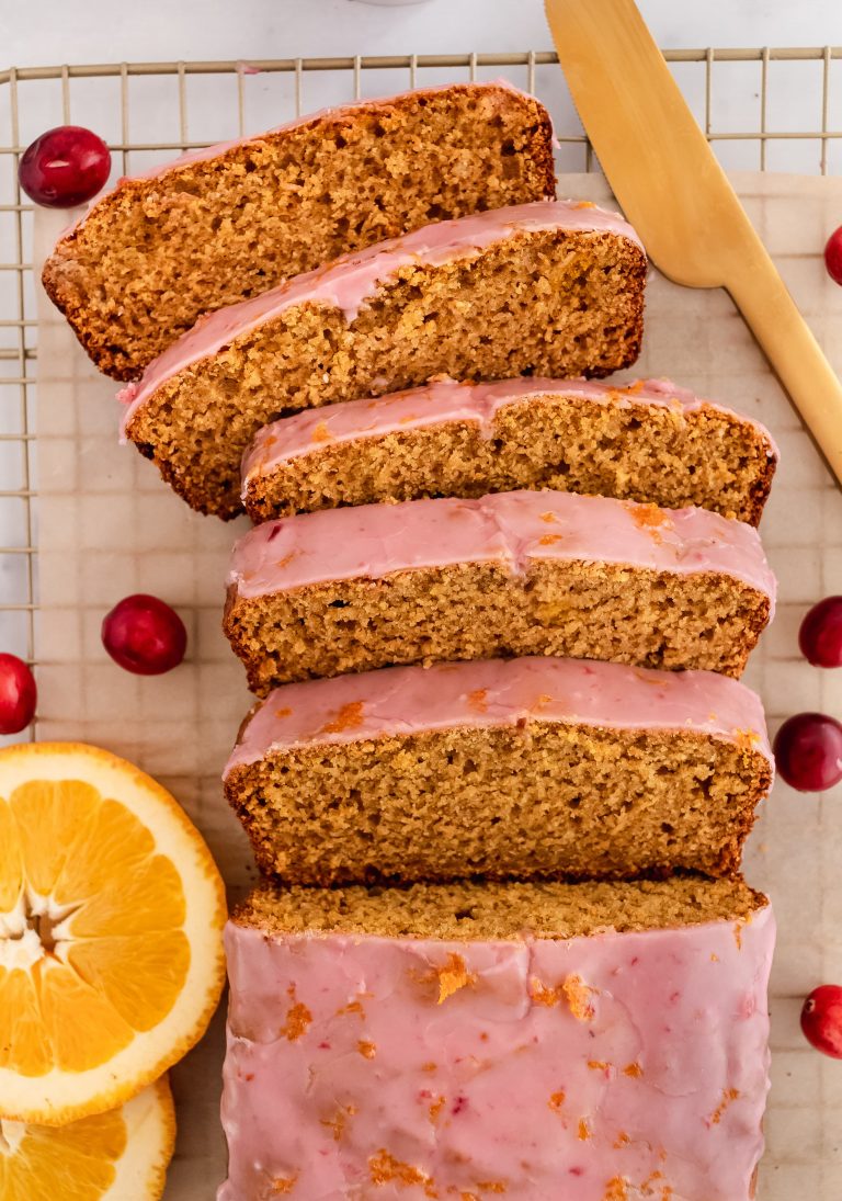 orange spice pumpkin bread with cranberry glaze