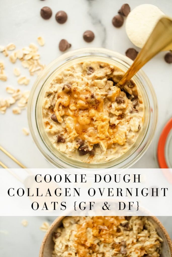 healthy cookie dough overnight night oats with collagen and mini chocolate chips