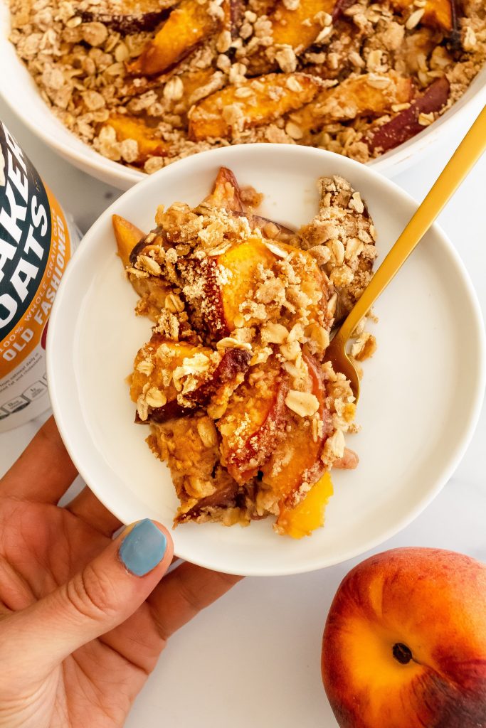 peachy oat crisp made with quaker oats 
