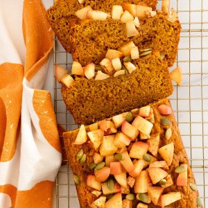 pumpkin apple bread with cinnamon apples and pumpkin seeds