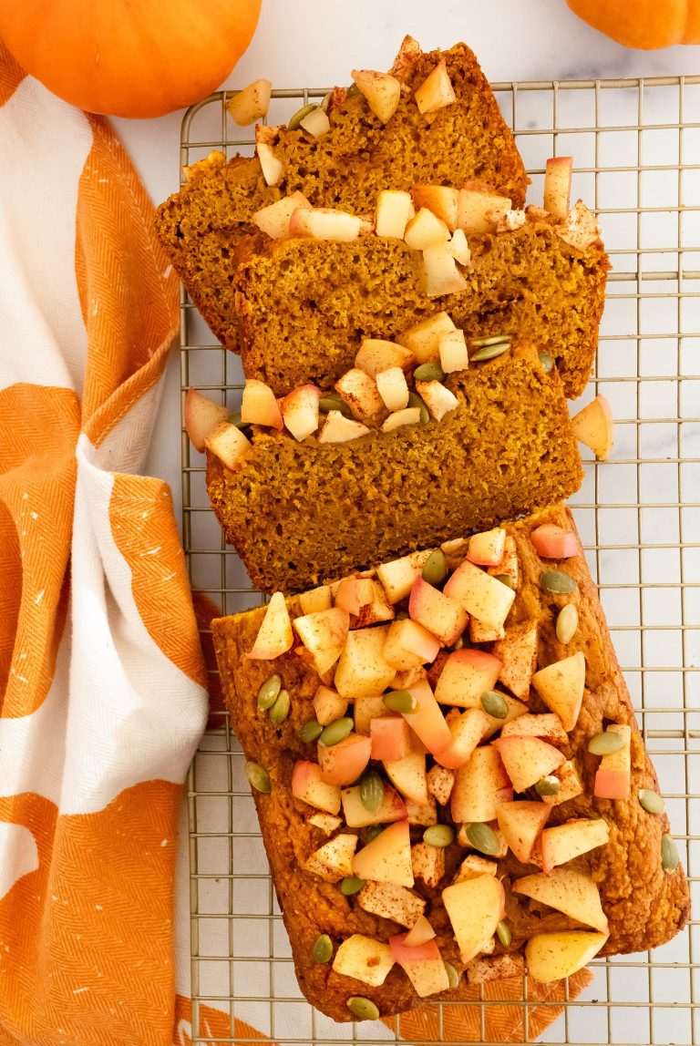 pumpkin apple bread with cinnamon apples and pumpkin seeds