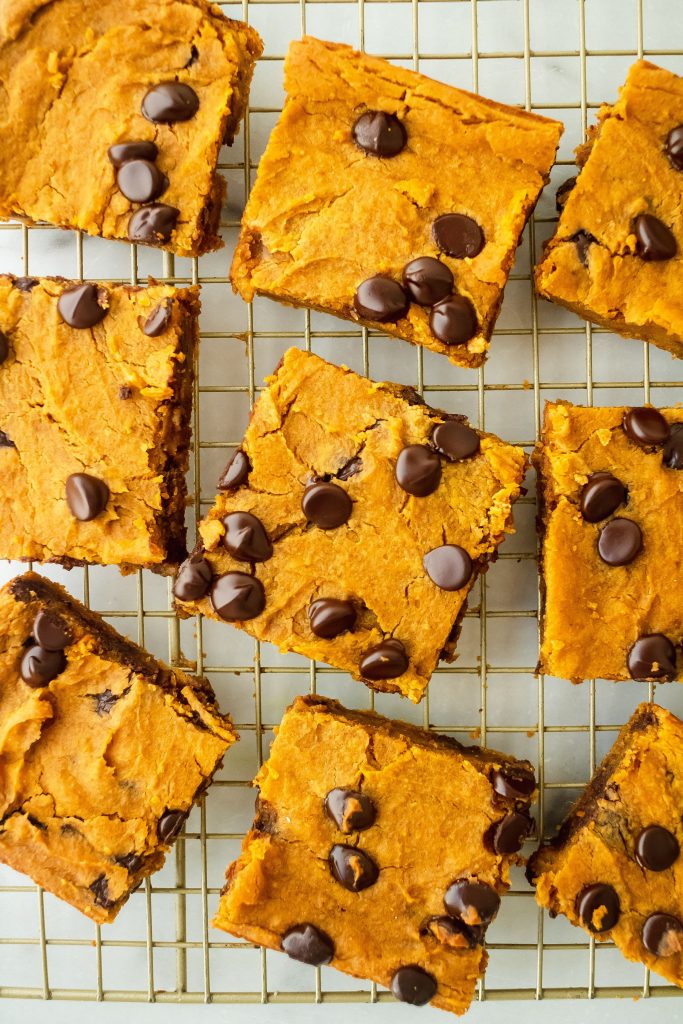 gluten and dairy free chickpea pumpkin blondies