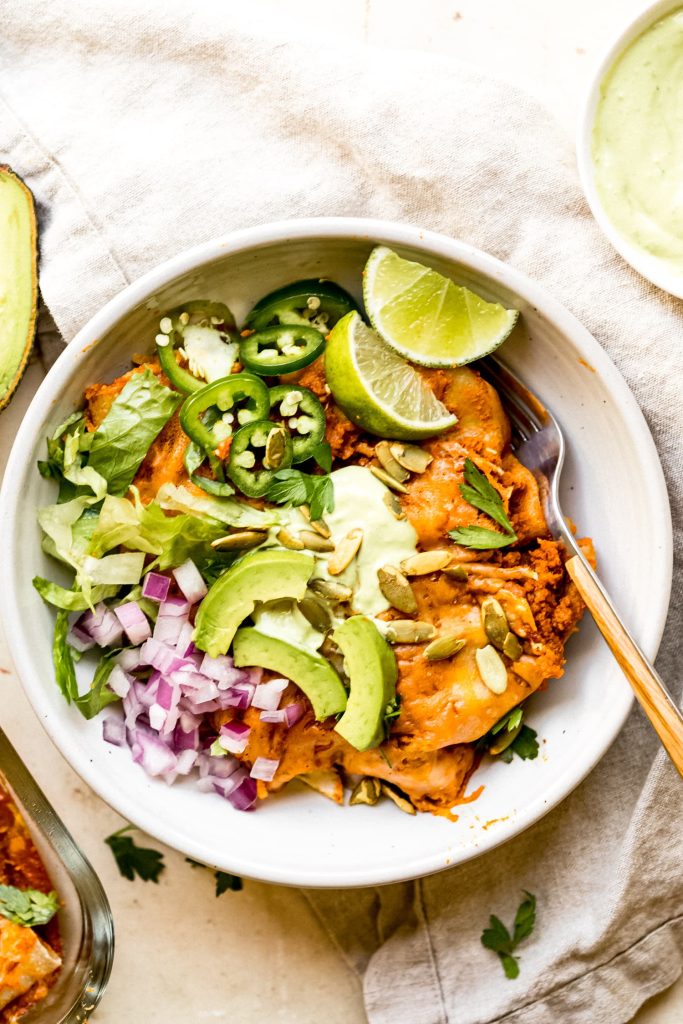 Pumpkin Enchiladas with Avocado Crema