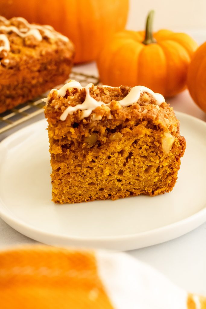 pumpkin spice coffee cake with walnut streusel topping