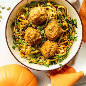 Pumpkin Turkey Meatballs with Zucchini Noodles
