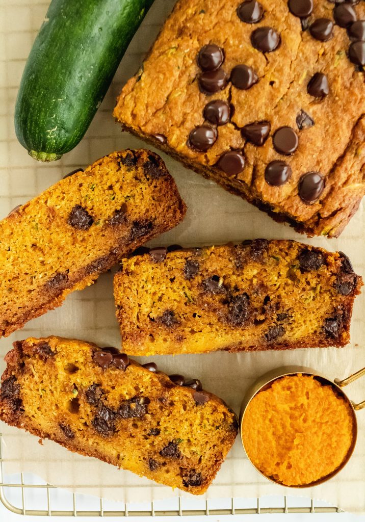 pumpkin zucchini bread with chocolate chips