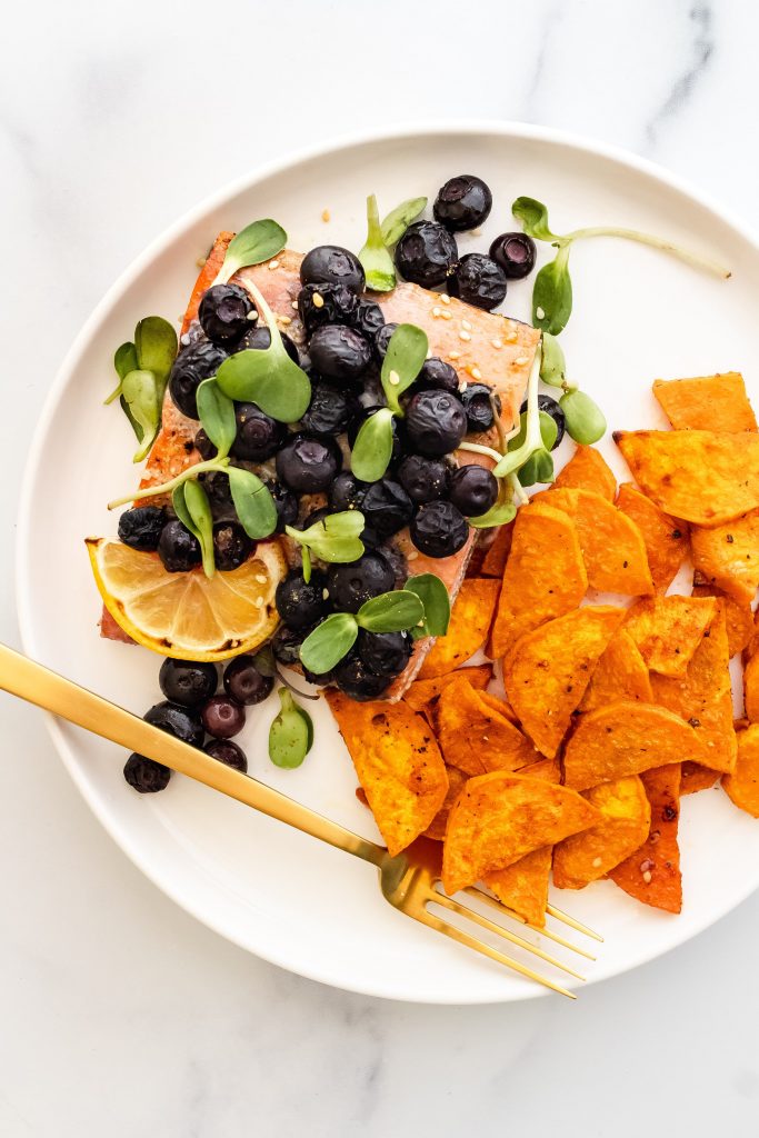 salmon with blueberry topping 