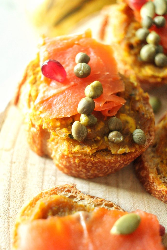 smoked salmon crostini with delicata squash butter