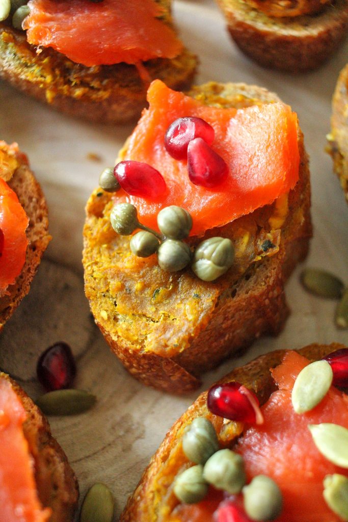 smoked salmon crostini with delicata squash butter