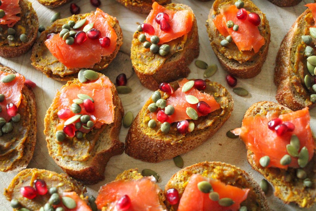 smoked salmon crostini with delicata squash butter