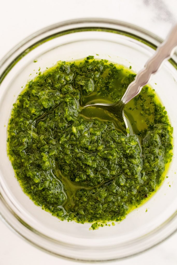 spicy herb sauce made with fresh parsley, cilantro, jalapeno, lemon juice and olive oil