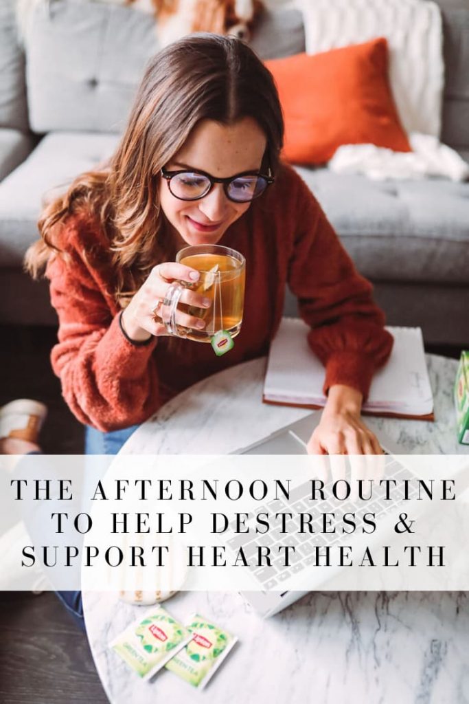 #AD Having a calming afternoon routine can help with afternoon productivity in a variety of ways. Read my tips for less stress in the afternoon and learn what benefits drinking green or black tea can have on heart health. #tea #afternoonroutine #hearthealth #greentea #blacktea #onceuponapumpkin