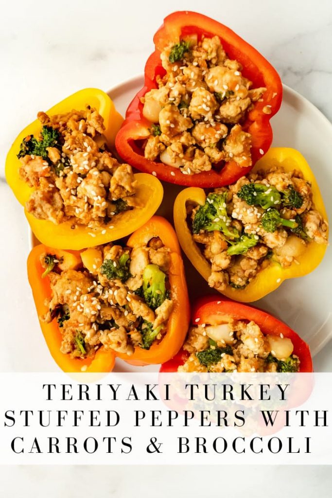 teriyaki turkey stuffed peppers with carrots and broccoli