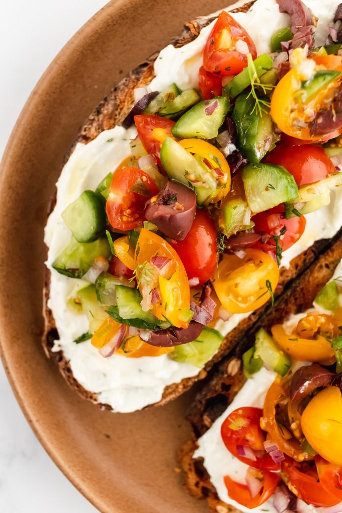 Whipped Feta Toast with Greek Salad