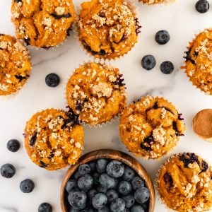 whole wheat pumpkin blueberry muffins