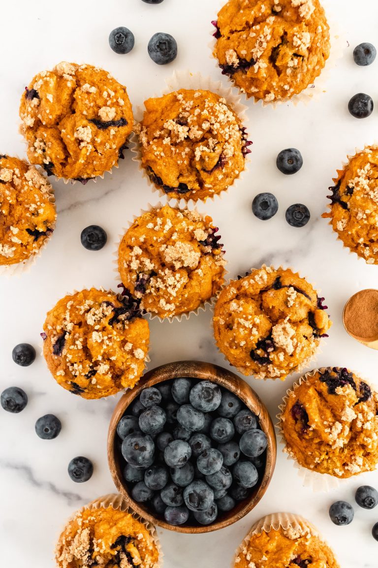 whole wheat pumpkin blueberry muffins
